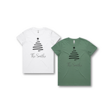 Load image into Gallery viewer, Personalised Women's Christmas T-Shirts Ribbon Tree