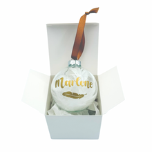 Load image into Gallery viewer, Feather Memorial Glass Bauble White 8cm (includes personalisation)