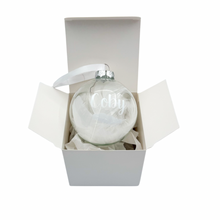 Load image into Gallery viewer, Feather Memorial Glass Bauble White 8cm (includes personalisation)
