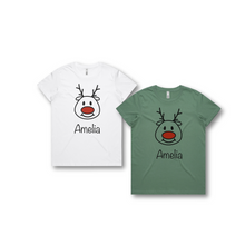 Load image into Gallery viewer, Personalised Women's Christmas T-Shirts Rudolph

